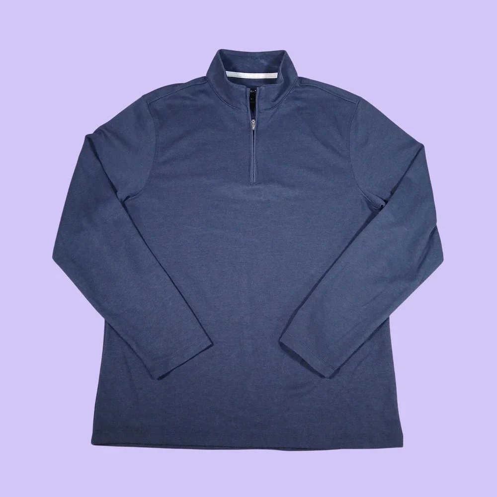Mizzen+Main Sweater Mens Medium Navy 1/4 Zip Pullover Performance